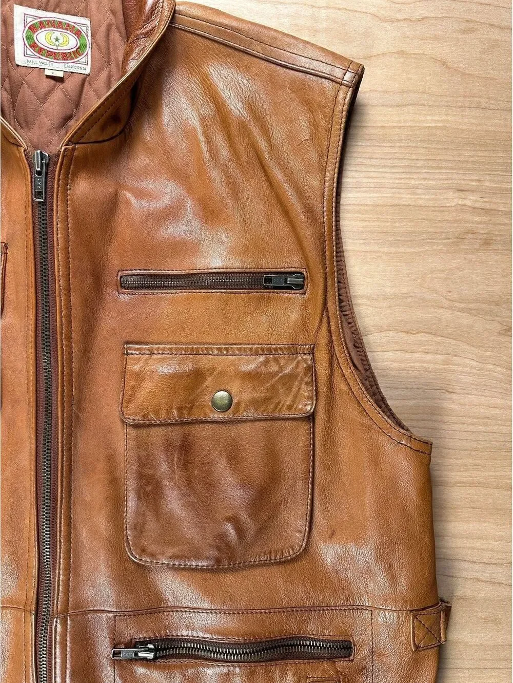 Vintage 80s Banana Republic Leather Safari Vest large utility pockets lined